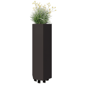 Ocelový květináč - Šestiúhelník - 39,3 x 34,6 x 100 cm - RAL7016 matný (antracitově šedá) - Se základovou deskou - S kolečky