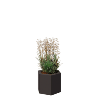 Ocelový květináč - Šestiúhelník - 39,3 x 34,6 x 30 cm - RAL7016 matný (antracitově šedá) - Se základovou deskou