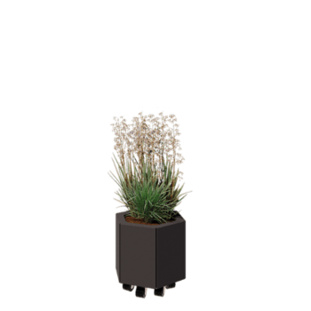 Ocelový květináč - Šestiúhelník - 39,3 x 34,6 x 30 cm - RAL7016 matný (antracitově šedá) - Se základovou deskou - S kolečky