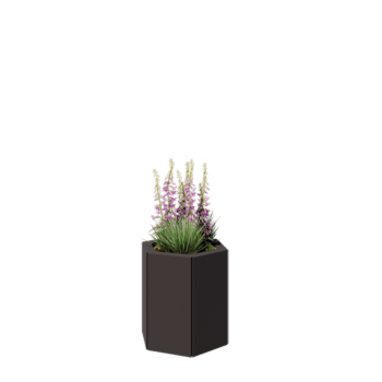 Ocelový květináč - Šestiúhelník - 39,3 x 34,6 x 40 cm - RAL7016 matný (antracitově šedá) - Se základovou deskou