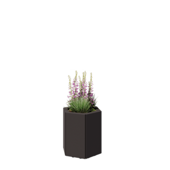 Ocelový květináč - Šestiúhelník - 39,3 x 34,6 x 40 cm - RAL7016 matný (antracitově šedá) - Se základovou deskou - S nohami