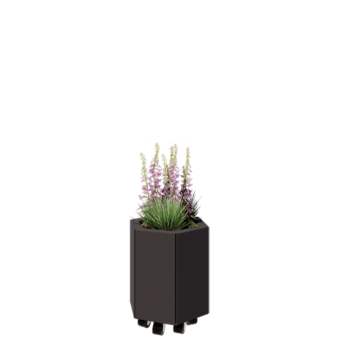 Ocelový květináč - Šestiúhelník - 39,3 x 34,6 x 40 cm - RAL7016 matný (antracitově šedá) - Se základovou deskou - S kolečky