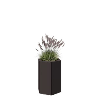 Ocelový květináč - Šestiúhelník - 39,3 x 34,6 x 50 cm - RAL7016 matný (antracitově šedá) - Se základovou deskou - S nohami