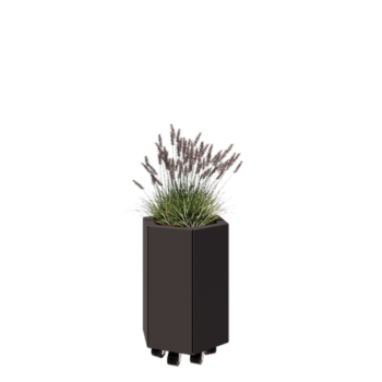 Ocelový květináč - Šestiúhelník - 39,3 x 34,6 x 50 cm - RAL7016 matný (antracitově šedá) - Se základovou deskou - S kolečky