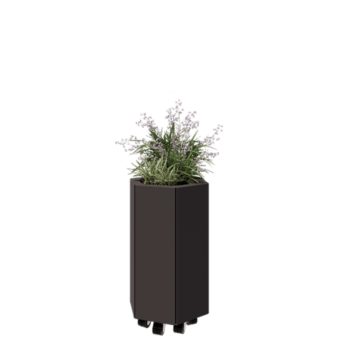 Ocelový květináč - Šestiúhelník - 39,3 x 34,6 x 60 cm - RAL7016 matný (antracitově šedá) - Se základovou deskou - S kolečky