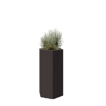 Ocelový květináč - Šestiúhelník - 39,3 x 34,6 x 70 cm - RAL7016 matný (antracitově šedá) - Se základovou deskou - S nohami