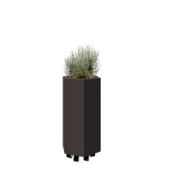 Ocelový květináč - Šestiúhelník - 39,3 x 34,6 x 70 cm - RAL7016 matný (antracitově šedá) - Se základovou deskou - S kolečky