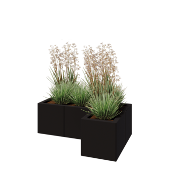 Ocelový květináč - L-tvar - 90 x 60 x 30 cm - RAL9005 matný (černý) - Se základovou deskou