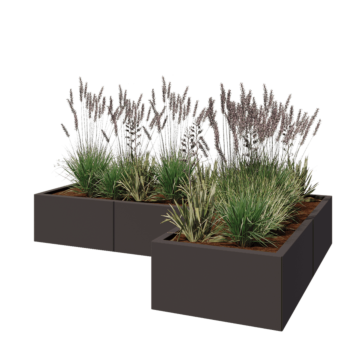 Ocelový květináč - L-tvar - 180 x 120 x 30 cm - RAL7016 matný (antracitově šedá) - Bez základové desky