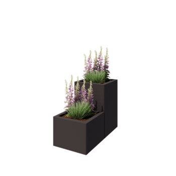 Ocelový květináč - 2-dílný schodový model - 80 x 40 x 60 cm - RAL7016 matný (antracitově šedá) - Se základovou deskou