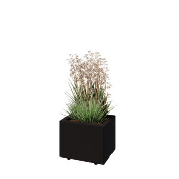 Ocelový květináč - Obdélník - 40 x 30 x 30 cm - RAL9005 matný (černý) - Se základovou deskou - S nohami