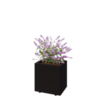 Ocelový květináč - Obdélník - 40 x 30 x 40 cm - RAL9005 matný (černý) - Se základovou deskou - S nohami