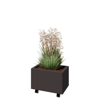 Ocelový květináč - Obdélník - 50 x 30 x 30 cm - jiná barva RAL - Se základovou deskou - S kolečky