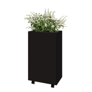 Ocelový květináč - Obdélník - 50 x 30 x 80 cm - RAL9005 matný (černý) - Se základovou deskou - S kolečky