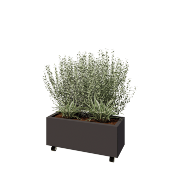 Ocelový květináč - Obdélník - 80 x 30 x 30 cm - jiná barva RAL - Se základovou deskou - S kolečky