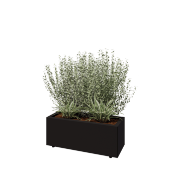 Ocelový květináč - Obdélník - 80 x 30 x 30 cm - RAL9005 matný (černý) - Se základovou deskou - S nohami