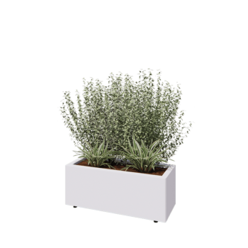 Ocelový květináč - Obdélník - 80 x 30 x 30 cm - RAL9010 matný (bílý) - Se základovou deskou - S nohami