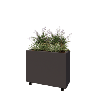 Ocelový květináč - Obdélník - 80 x 30 x 60 cm - jiná barva RAL - Se základovou deskou - S kolečky