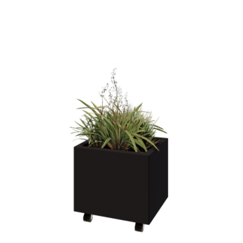 Ocelový květináč - Obdélník - 50 x 40 x 40 cm - RAL9005 matný (černý) - Se základovou deskou - S kolečky