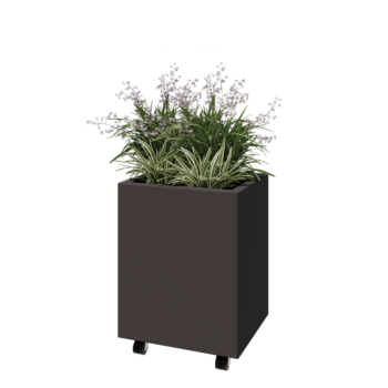Ocelový květináč - Obdélník - 50 x 40 x 60 cm - RAL7016 matný (antracitově šedá) - Se základovou deskou - S kolečky