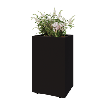 Ocelový květináč - Obdélník - 50 x 40 x 80 cm - RAL9005 matný (černý) - Se základovou deskou - S nohami