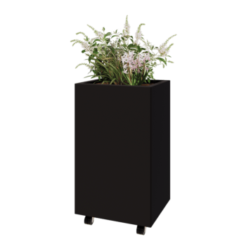 Ocelový květináč - Obdélník - 50 x 40 x 80 cm - RAL9005 matný (černý) - Se základovou deskou - S kolečky