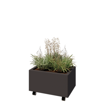 Ocelový květináč - Obdélník - 60 x 40 x 30 cm - jiná barva RAL - Se základovou deskou - S kolečky