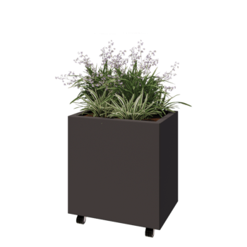 Ocelový květináč - Obdélník - 60 x 40 x 60 cm - jiná barva RAL - Se základovou deskou - S kolečky