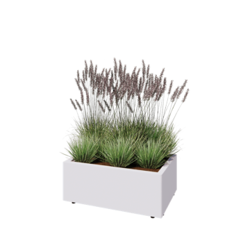 Ocelový květináč - Obdélník - 80 x 50 x 30 cm - RAL9010 matný (bílý) - Se základovou deskou - S nohami