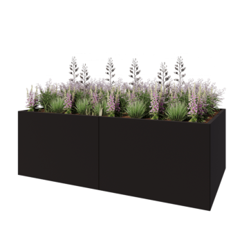 Ocelový květináč XXL - Obdélník - 240 x 120 x 80 cm - RAL9005 matný (černý) - Se základovou deskou