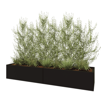Ocelový květináč XXL - Obdélník - 240 x 60 x 40 cm - RAL9005 matný (černý) - Se základovou deskou