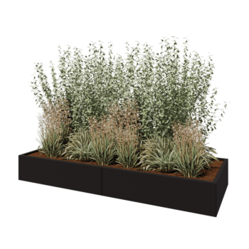 Ocelový květináč XXL - Obdélník - 240 x 80 x 30 cm - RAL9005 matný (černý) - Se základovou deskou