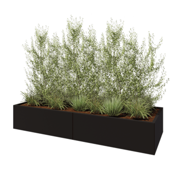 Ocelový květináč XXL - Obdélník - 240 x 80 x 40 cm - RAL9005 matný (černý) - Se základovou deskou