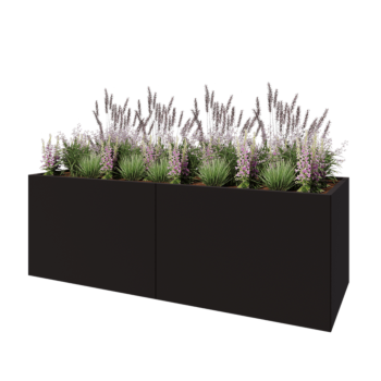 Ocelový květináč XXL - Obdélník - 240 x 80 x 80 cm - RAL9005 matný (černý) - Se základovou deskou