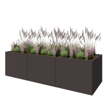 Ocelový květináč XXL - Obdélník - 300 x 100 x 80 cm - RAL7016 matný (antracitově šedá) - Se základovou deskou