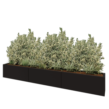Ocelový květináč XXL - Obdélník - 300 x 30 x 40 cm - RAL9005 matný (černý) - Bez základové desky