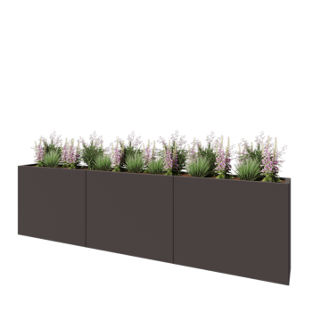Ocelový květináč XXL - Obdélník - 300 x 30 x 80 cm - RAL7016 matný (antracitově šedá) - Se základovou deskou