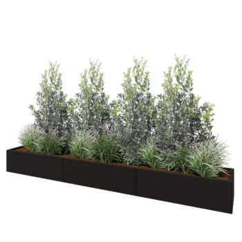 Ocelový květináč XXL - Obdélník - 300 x 40 x 30 cm - RAL9005 matný (černý) - Se základovou deskou