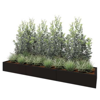 Ocelový květináč XXL - Obdélník - 300 x 60 x 30 cm - RAL9005 matný (černý) - Se základovou deskou