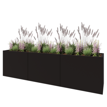 Ocelový květináč XXL - Obdélník - 300 x 60 x 80 cm - RAL9005 matný (černý) - Se základovou deskou