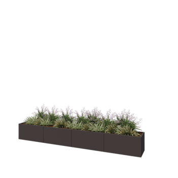 Ocelový květináč XXL - Obdélník - 400 x 50 x 50 cm - RAL7016 matný (antracitově šedá) - Se základovou deskou