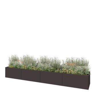 Ocelový květináč XXL - Obdélník - 480 x 80 x 60 cm - RAL7016 matný (antracitově šedá) - Se základovou deskou