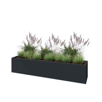 Sklolaminátový květináč - Obdélník - 200 x 40 x 40 cm - RAL 7021 matná (černá šedá) - Se dnem