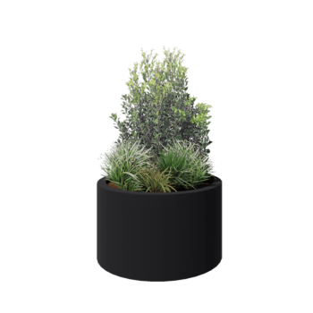 Sklolaminátový květináč - Kulatý - Ø 100 x 60 cm - RAL 7021 matná (černá šedá) - Se dnem