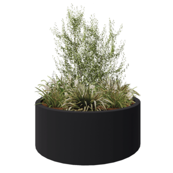 Sklolaminátový květináč - Kulatý - Ø 150 x 60 cm - RAL 7021 matná (černá šedá) - Se dnem