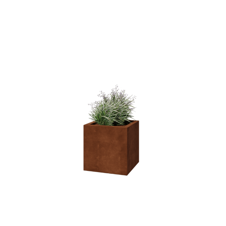 Květináč z cortenové oceli - Čtverec - 50 x 50 x 50 cm - Svařovaný - Se základovou deskou
