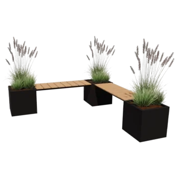 Ocelový květináč - Čtverec - Rohová sestava - 221,2 x 221,2 x 50 cm - jiná barva RAL - Se základovou deskou - S lavičkou