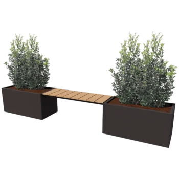 Ocelový květináč - Obdélník - 321,2 x 50 x 50 cm - jiná barva RAL - Se základovou deskou - S lavičkou