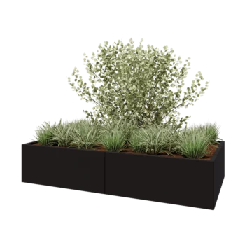 Ocelový květináč XXL - Obdélník - 200 x 100 x 40 cm - RAL9005 matný (černý) - Bez základové desky