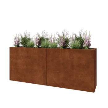 Květináč z cortenové oceli XXL - Obdélník - 200 x 40 x 80 cm - Se základovou deskou
